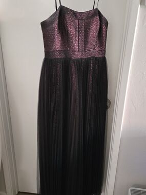 Adrianna Papell Plum Metallic Bodice Black Evening Dress